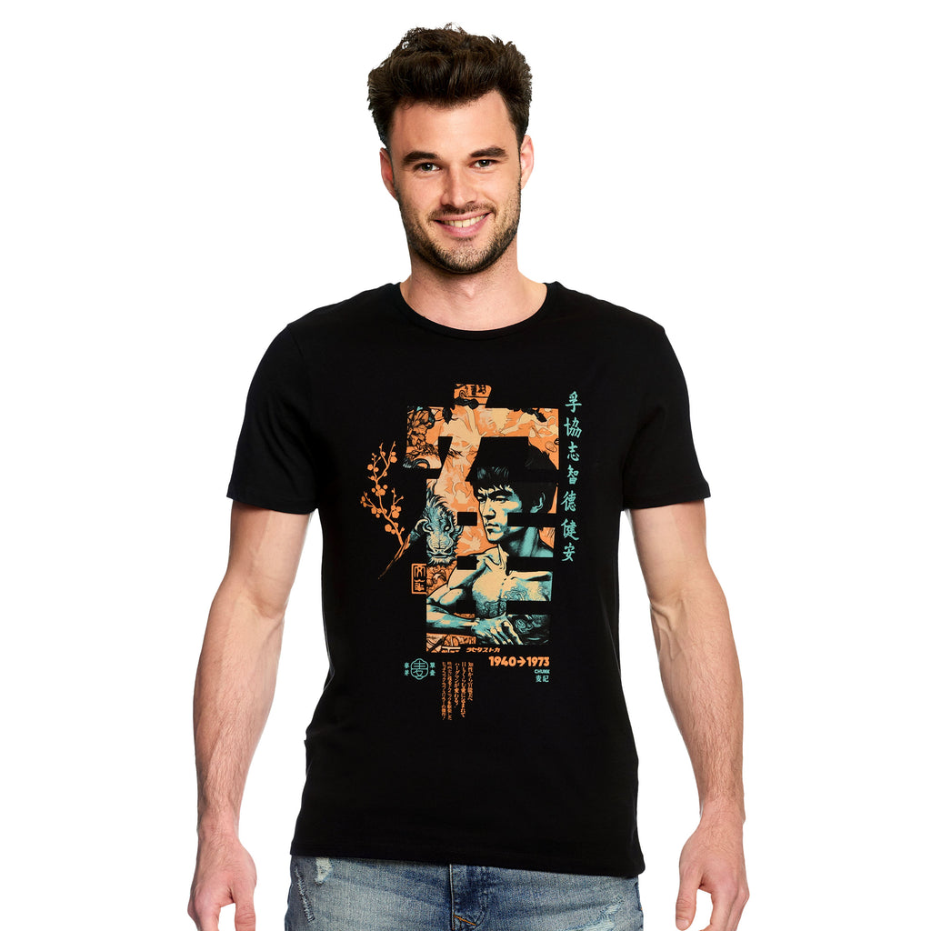Imagen del producto Camiseta de caligrafía Kung Fu para fans de Bruce Lee negra