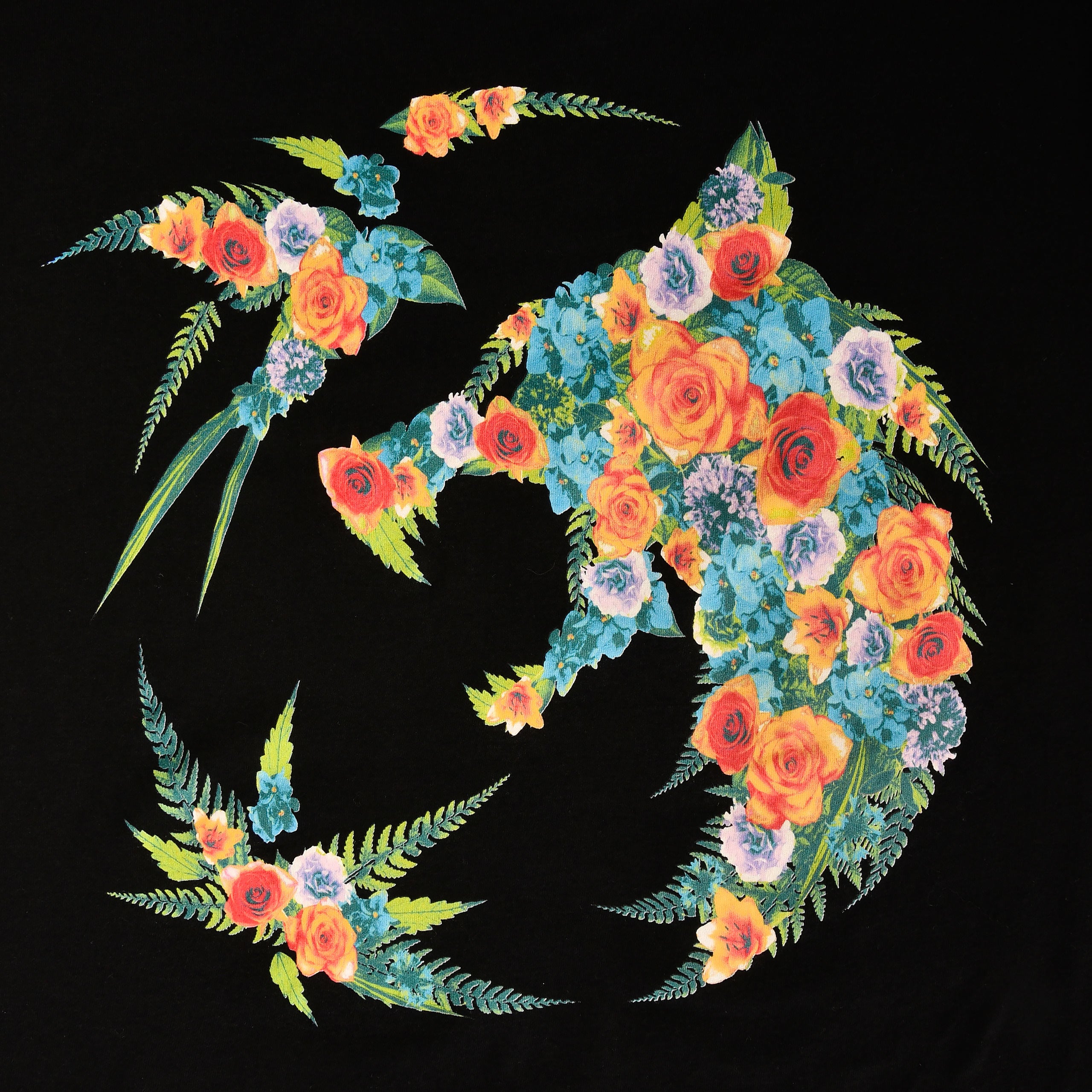 Imagen del producto Witcher - Medallón de lobo floral Camiseta negra