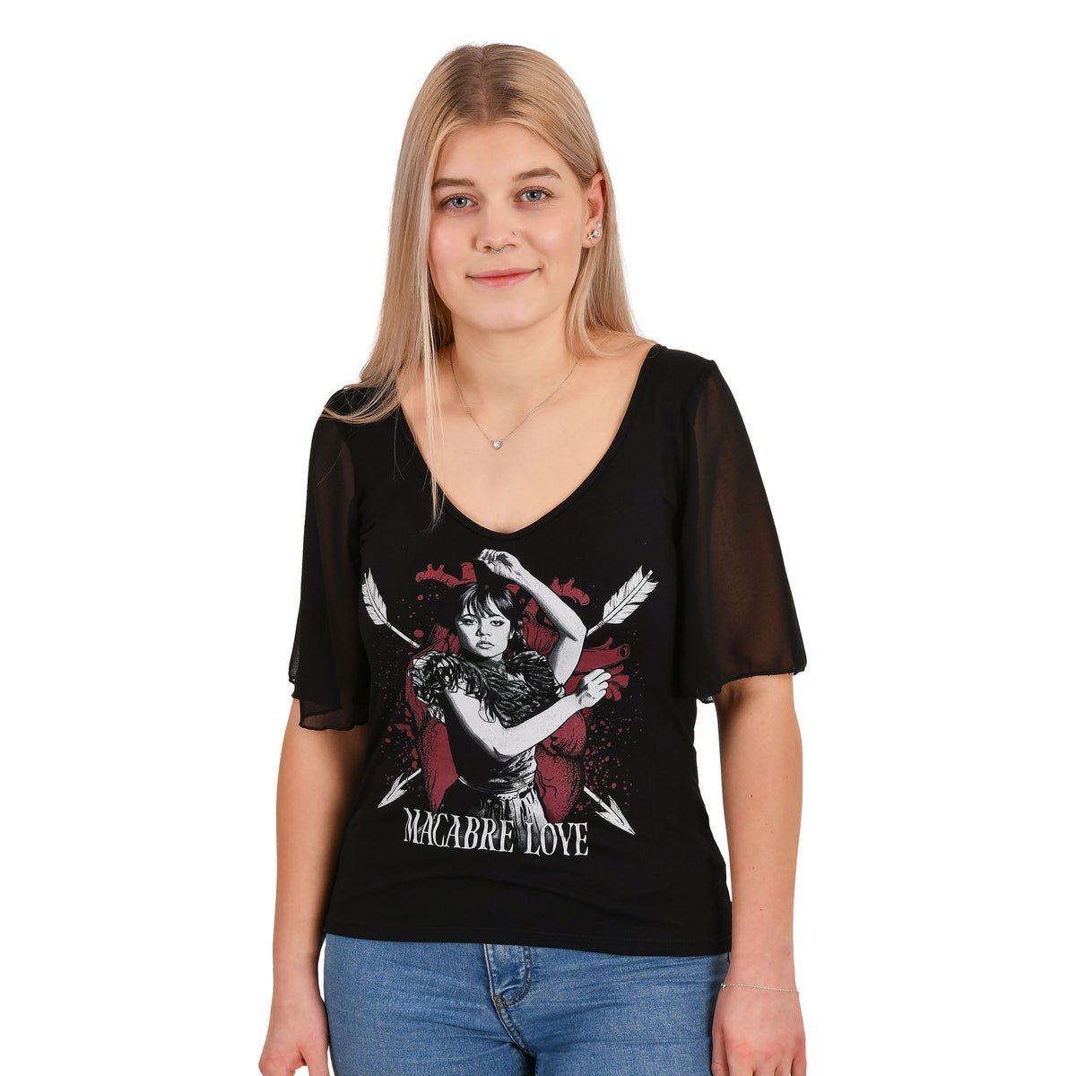 Imagen del producto Miércoles - Camiseta de Amor Macabro con mangas de mariposa