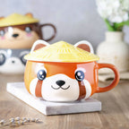 Imagen del producto Taza Kawaii de Panda Rojo con tapa para fans de Anime