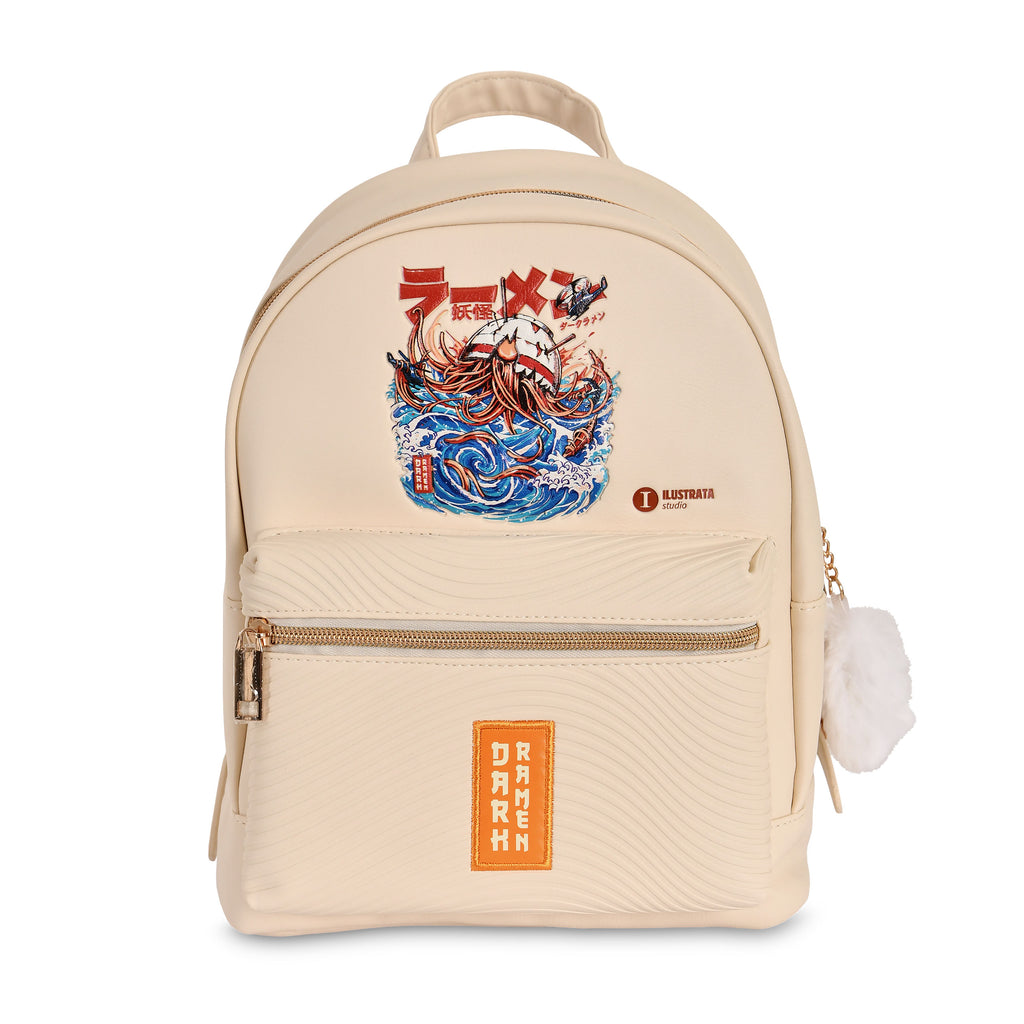 Imagen del producto Ilustrata - Mochila Dark Ramen con colgante Pom Pom beige
