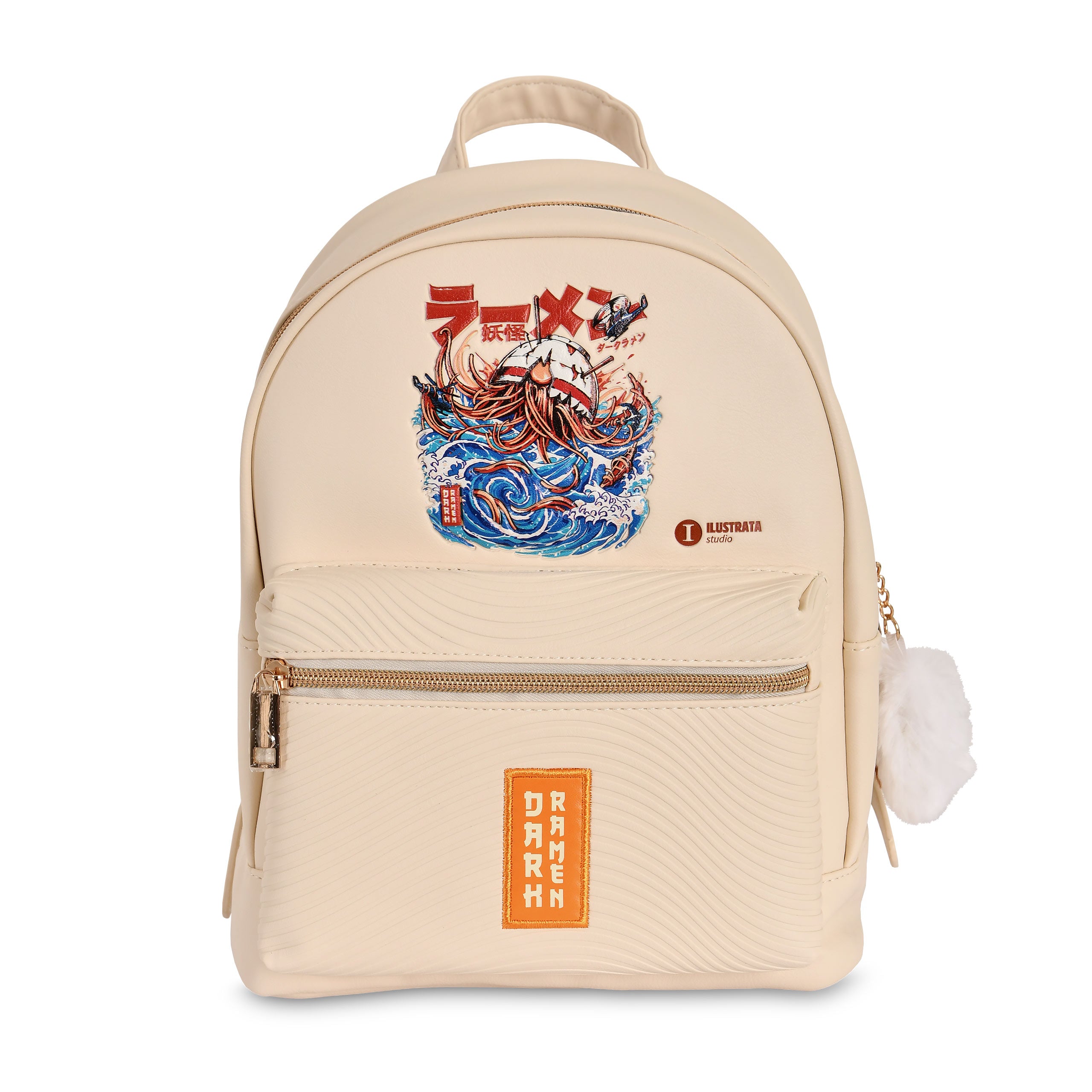 Imagen del producto Ilustrata - Mochila Dark Ramen con colgante Pom Pom beige