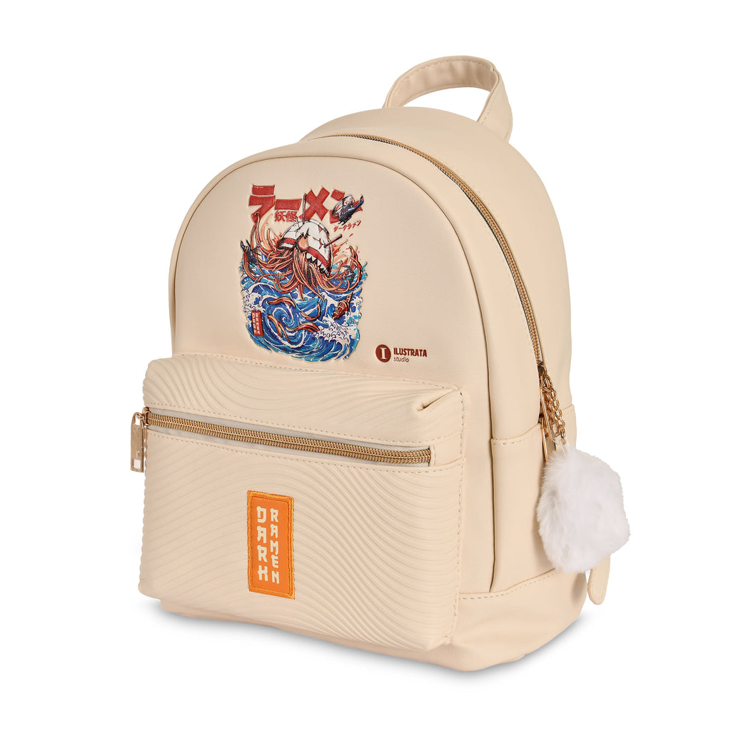 Imagen del producto Ilustrata - Mochila Dark Ramen con colgante Pom Pom beige