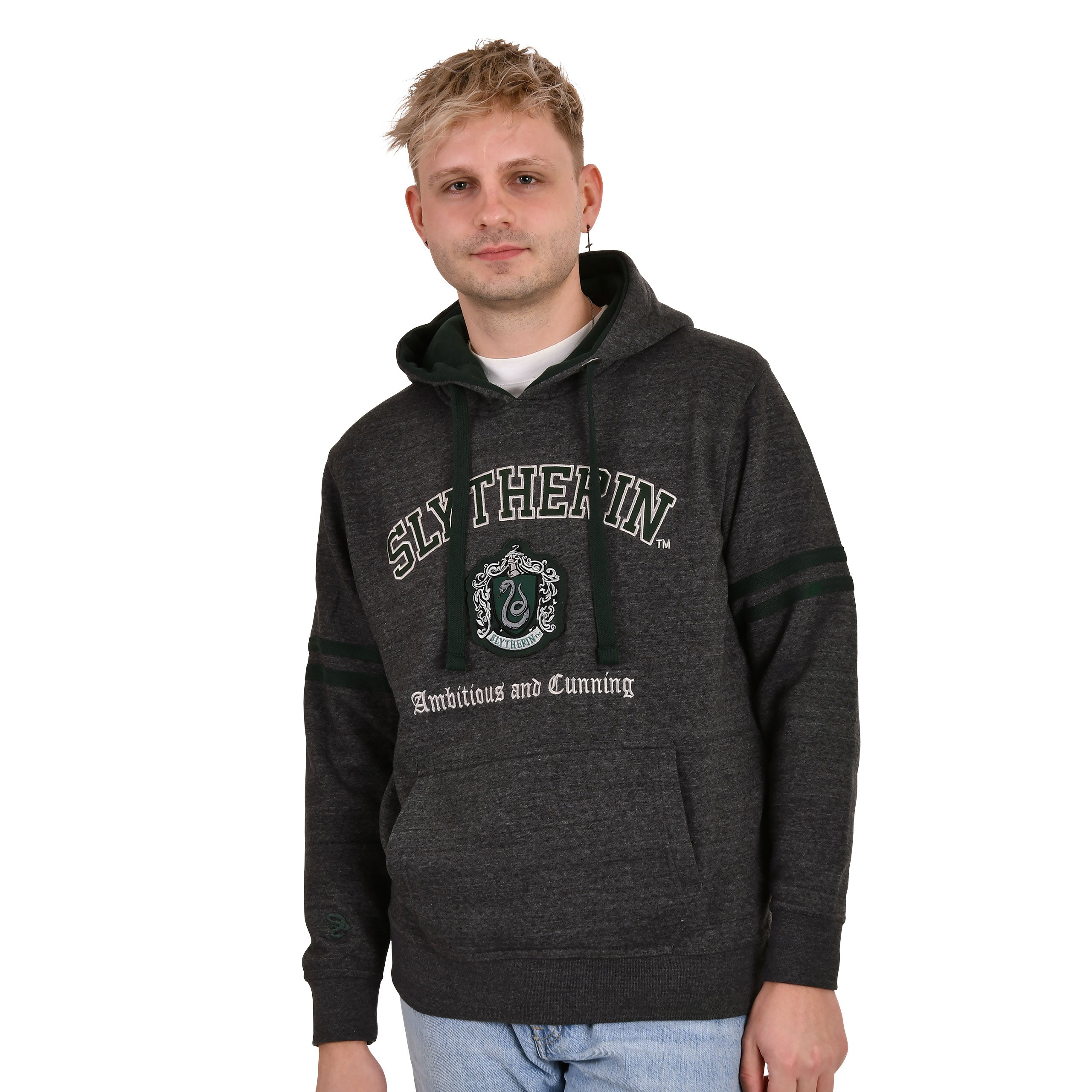 Imagen del producto Harry Potter - Sudadera con capucha premium gris con escudo de Slytherin