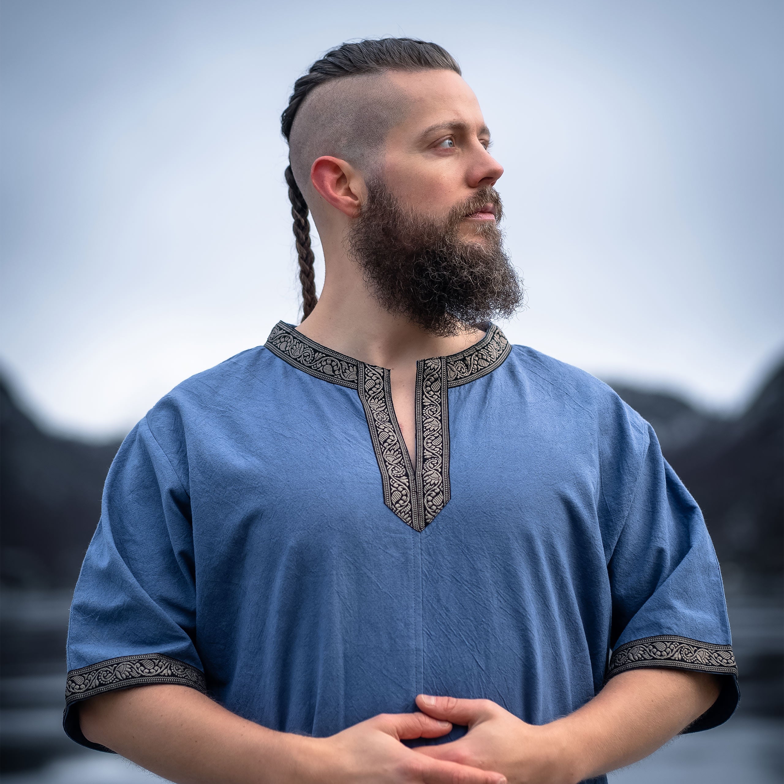 Product image Medieval Tunic Short Sleeve with Border Blue