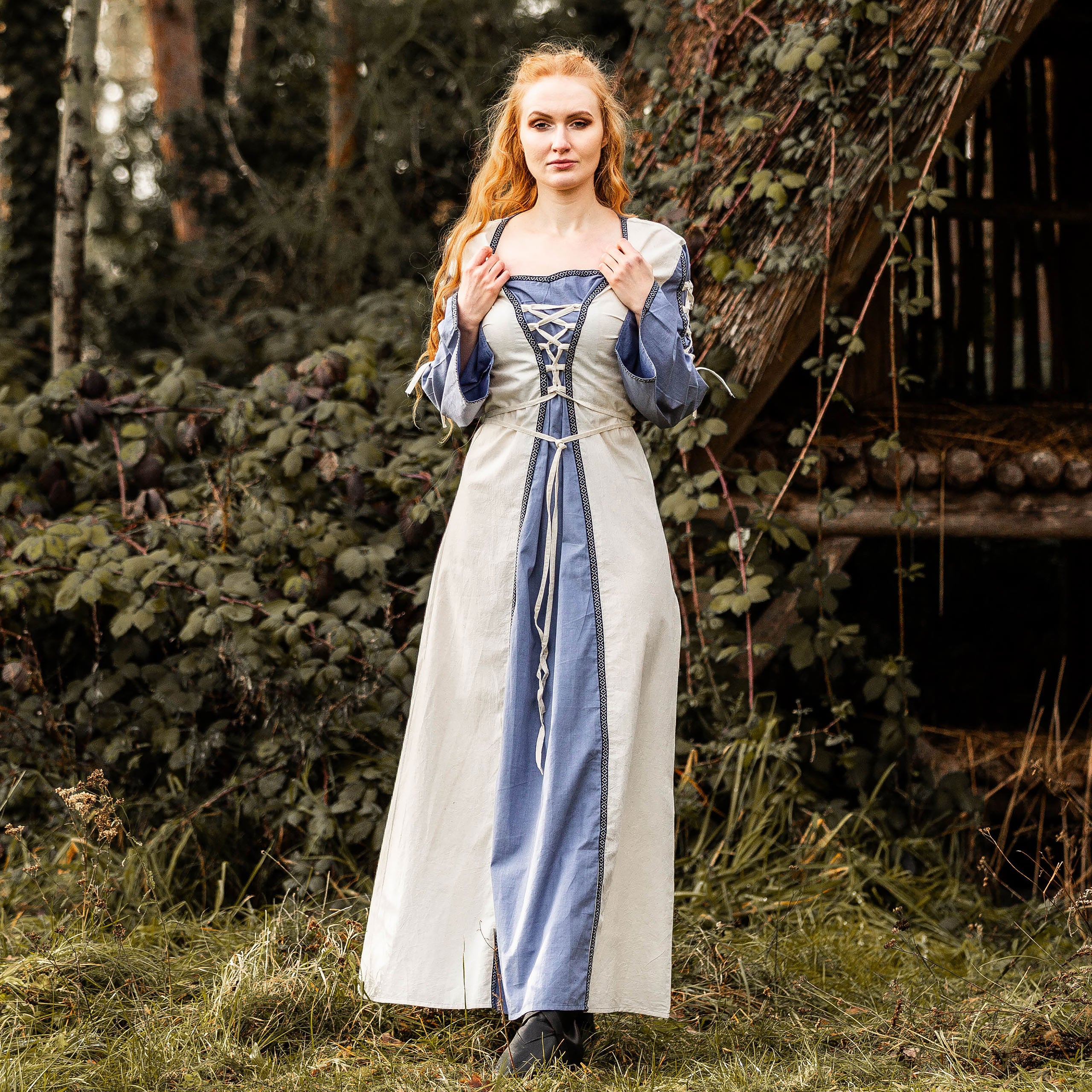 Imagen del producto Vestido medieval con cordones azul-natural