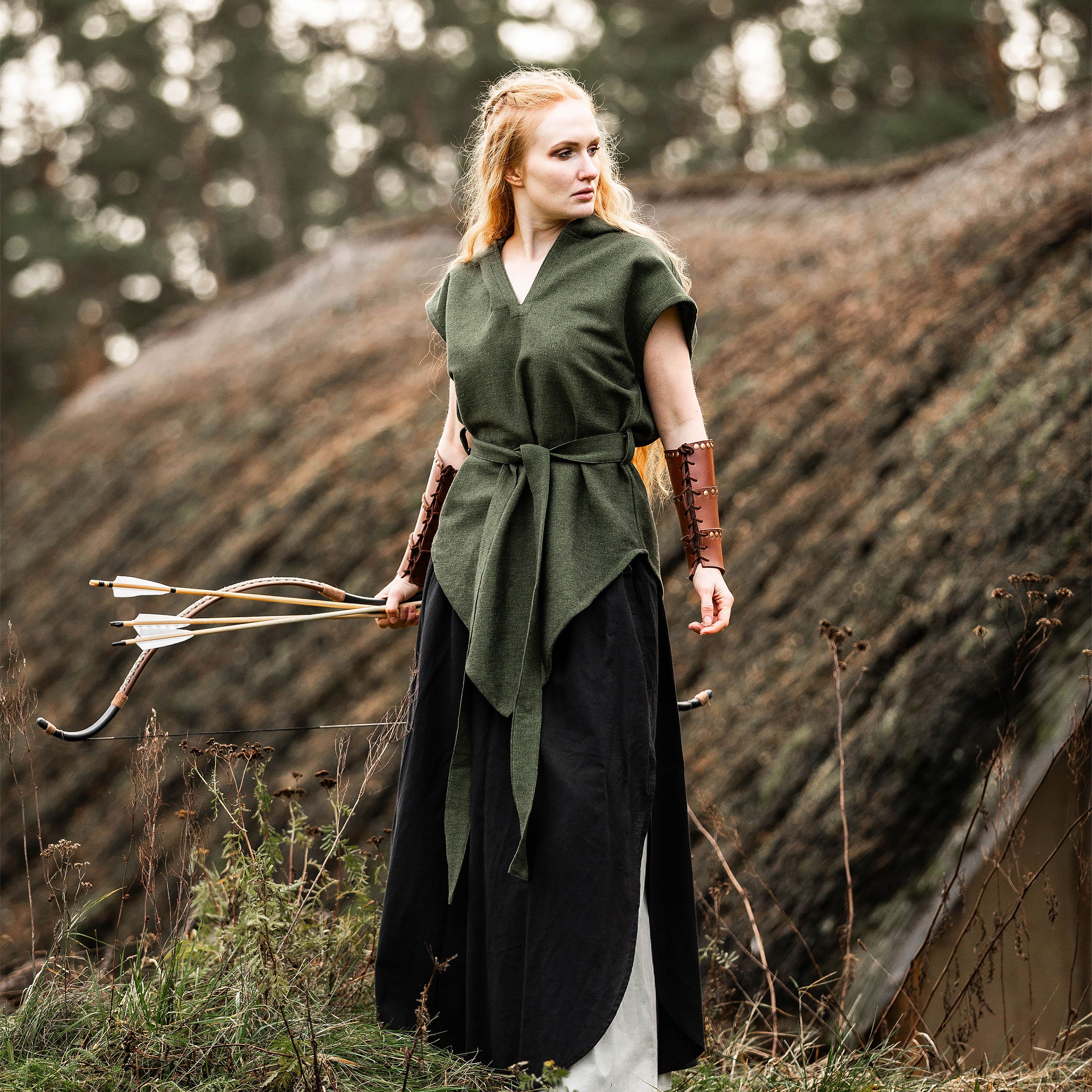 Imagen del producto Túnica Medieval de Manga Corta con Cinturón Verde