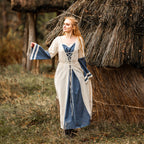 Imagen del producto Vestido medieval con mangas de trompeta azul-natural