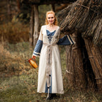 Imagen del producto Vestido medieval con mangas de trompeta azul-natural