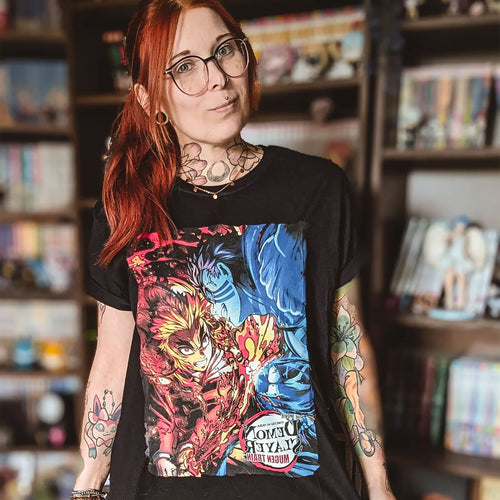 Imagen del producto Demon Slayer - Camiseta negra de Akaza vs. Rengoku