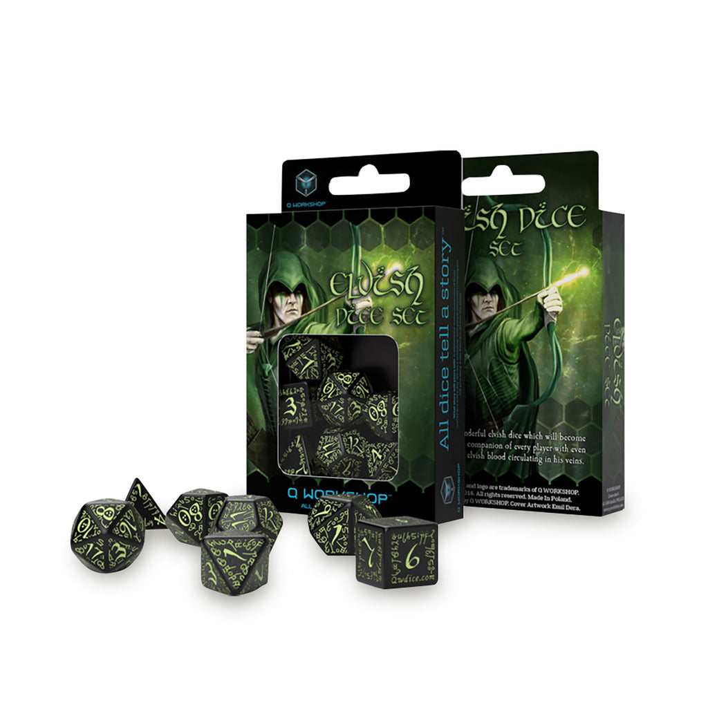 Imagen del producto Set de Dados Elfos RPG 7 piezas Edición Glow in The Dark