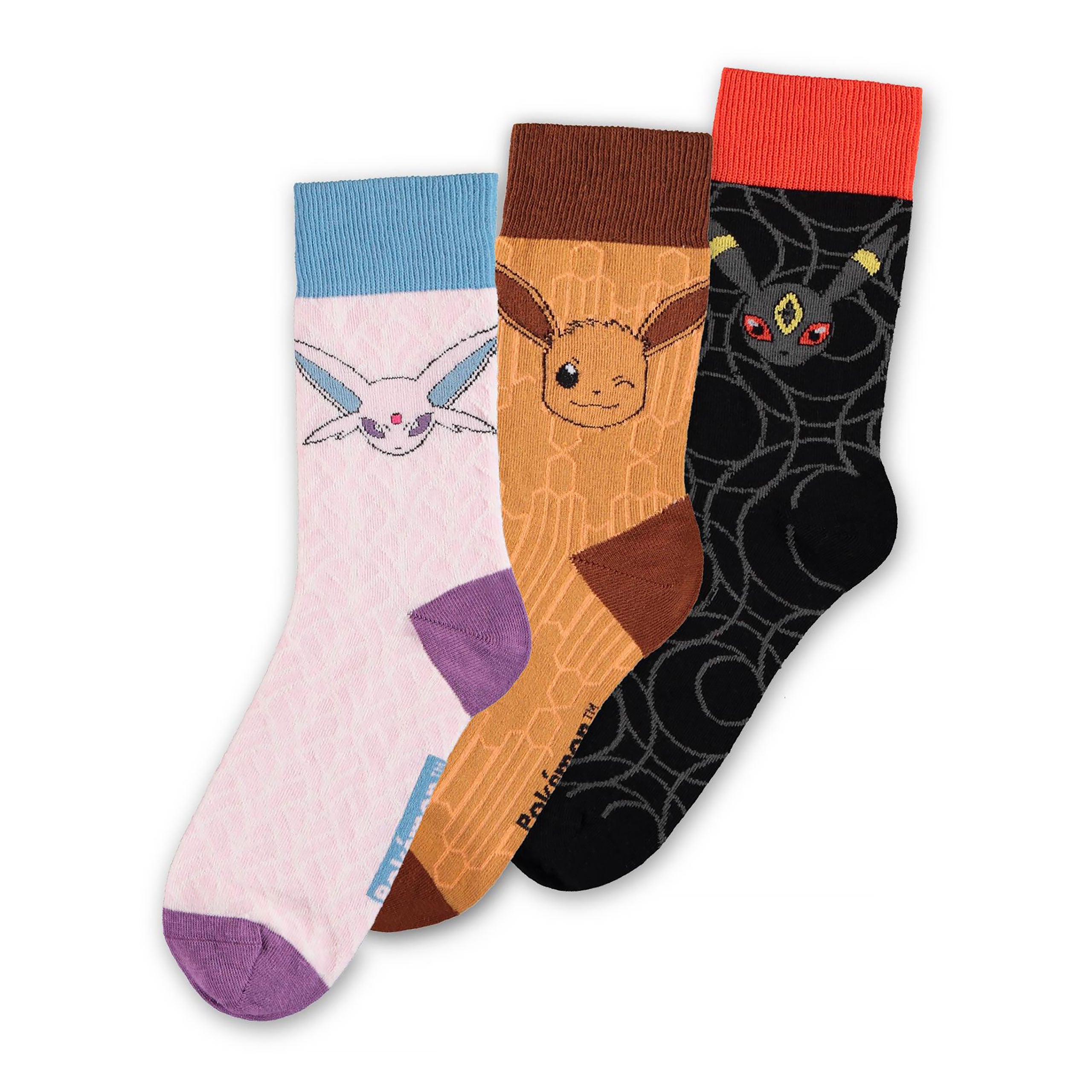 Imagen del producto Pokemon - Calcetines Evolución de Eevee Set de 3 Marrón-Negro-Rosa