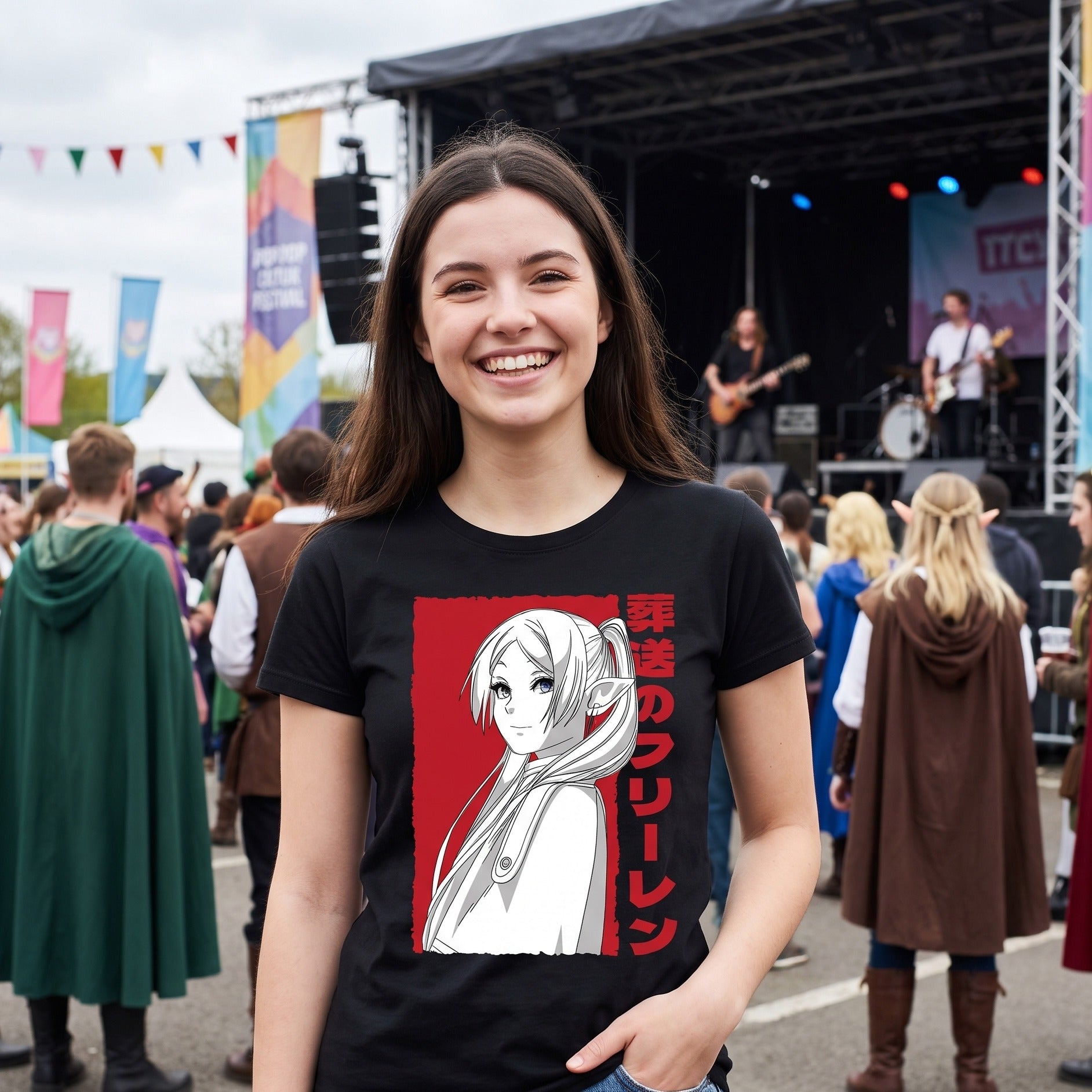 Imagen del producto Camiseta de Elfa Mágica para fans de Frieren negra