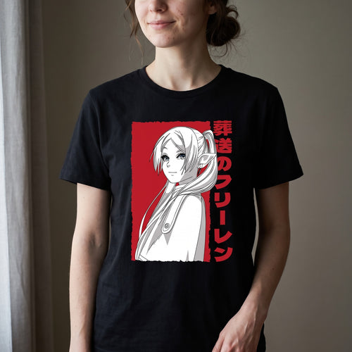 Imagen del producto Camiseta de Elfa Mágica para fans de Frieren negra
