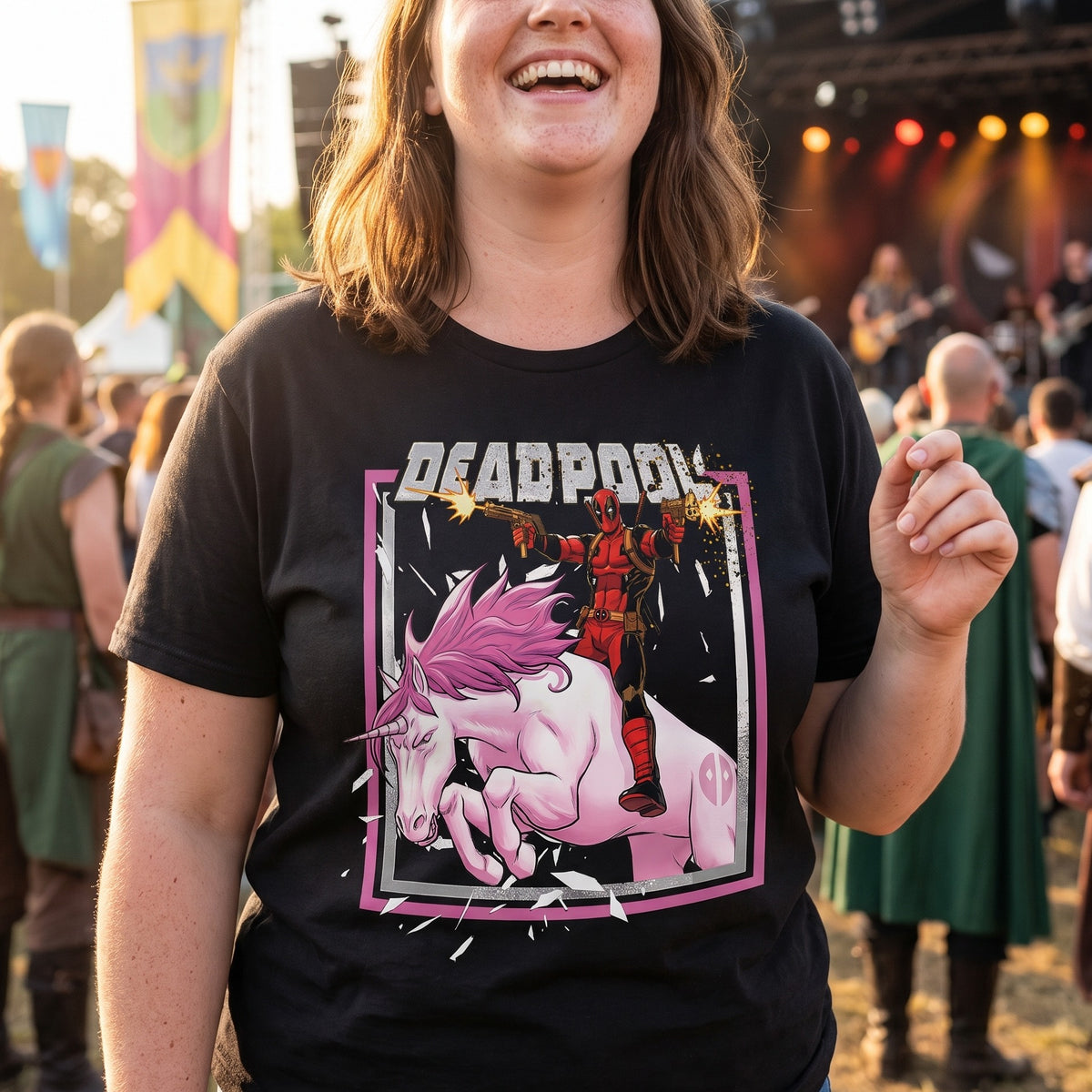 Imagen del producto Deadpool - Camiseta Pink Unicorn Ride negra