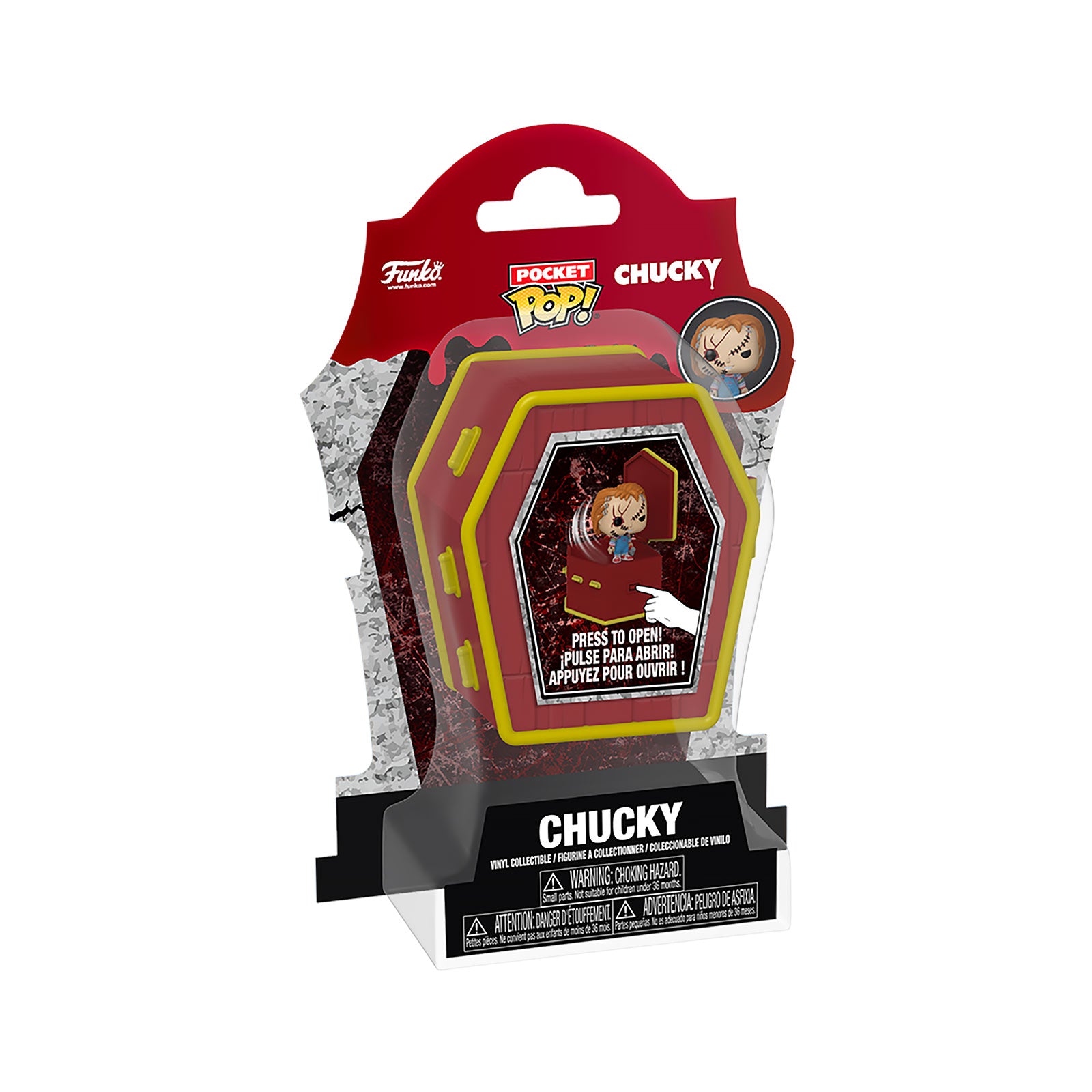 Imagen del producto Chucky - Chucky Asustado con Ataúd Funko Pocket Pop Figura