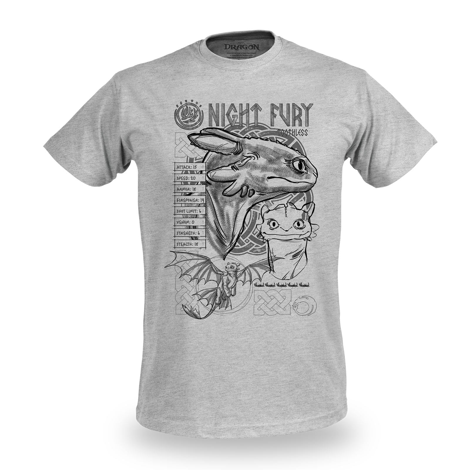 Imagen del producto Cómo entrenar a tu dragón - Camiseta gris con boceto de Furia Nocturna