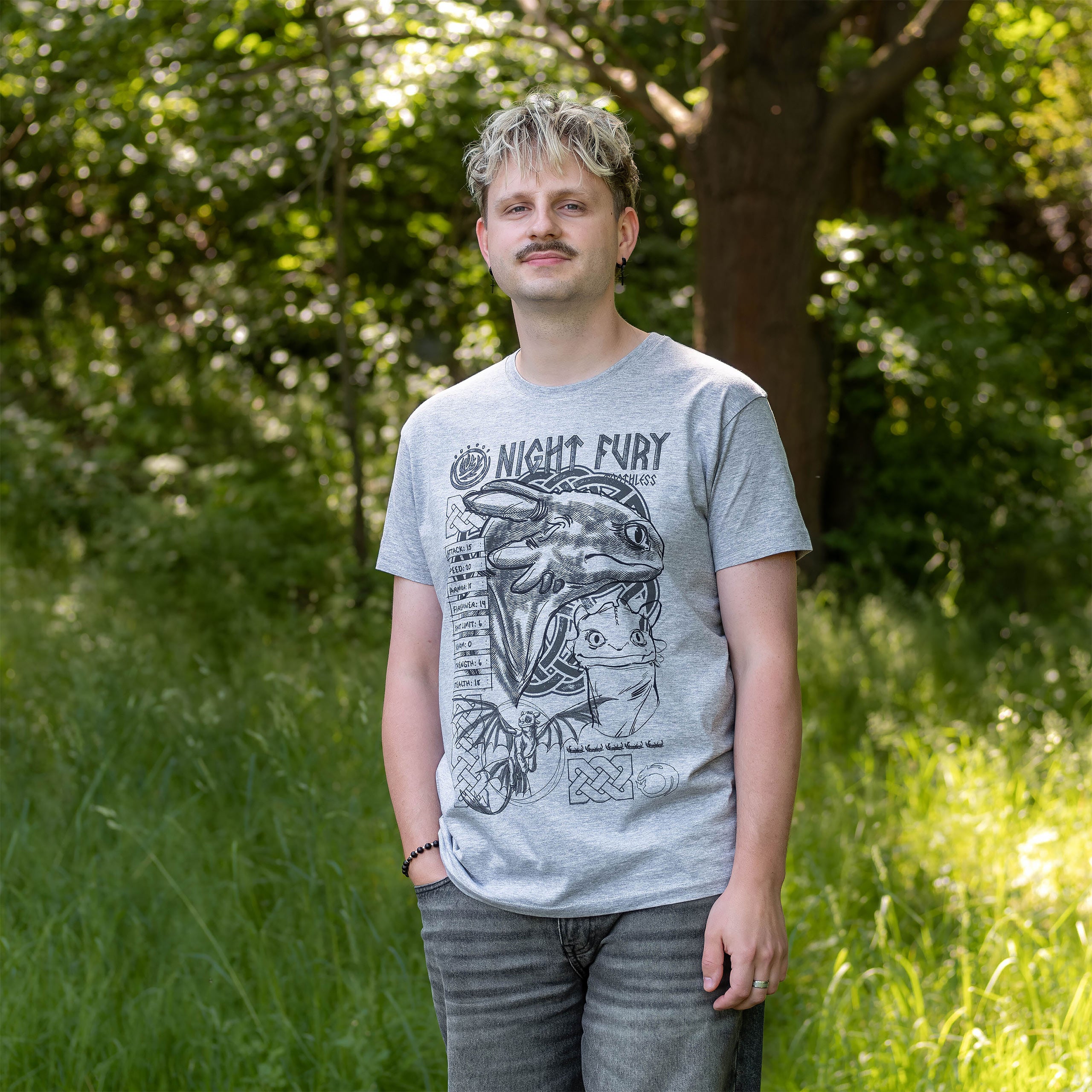 Imagen del producto Cómo entrenar a tu dragón - Camiseta gris con boceto de Furia Nocturna