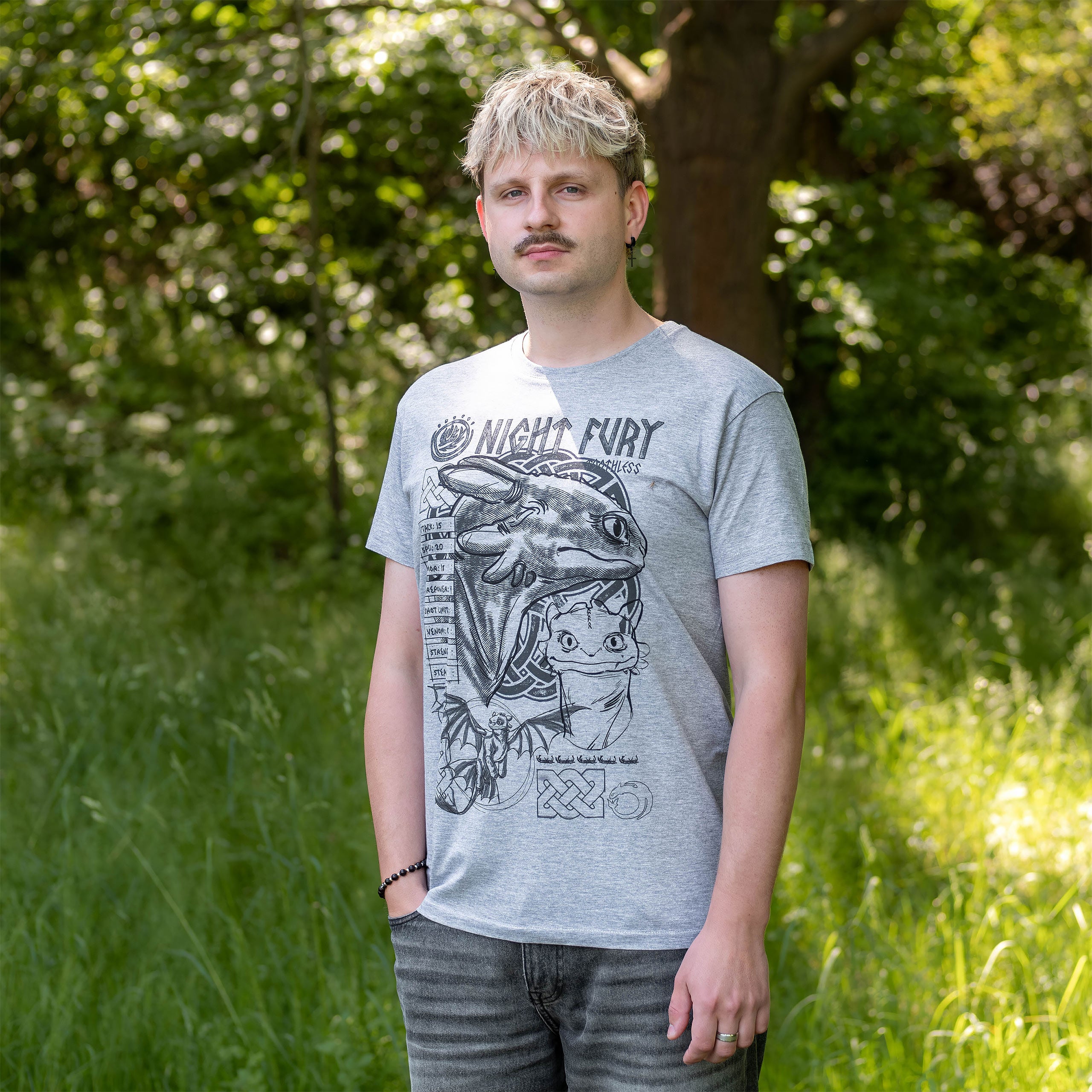 Imagen del producto Cómo entrenar a tu dragón - Camiseta gris con boceto de Furia Nocturna
