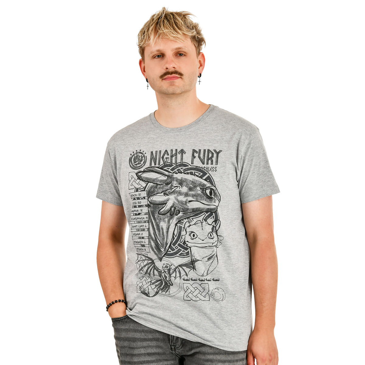 Imagen del producto Cómo entrenar a tu dragón - Camiseta gris con boceto de Furia Nocturna