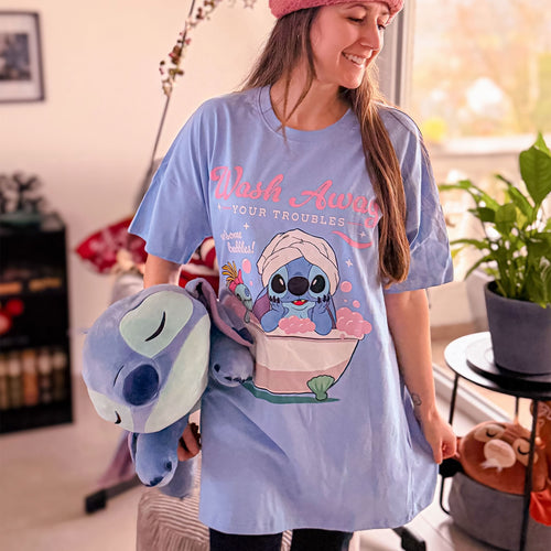 Imagen del producto Stitch Wash Away camiseta larga azul - Lilo & Stitch