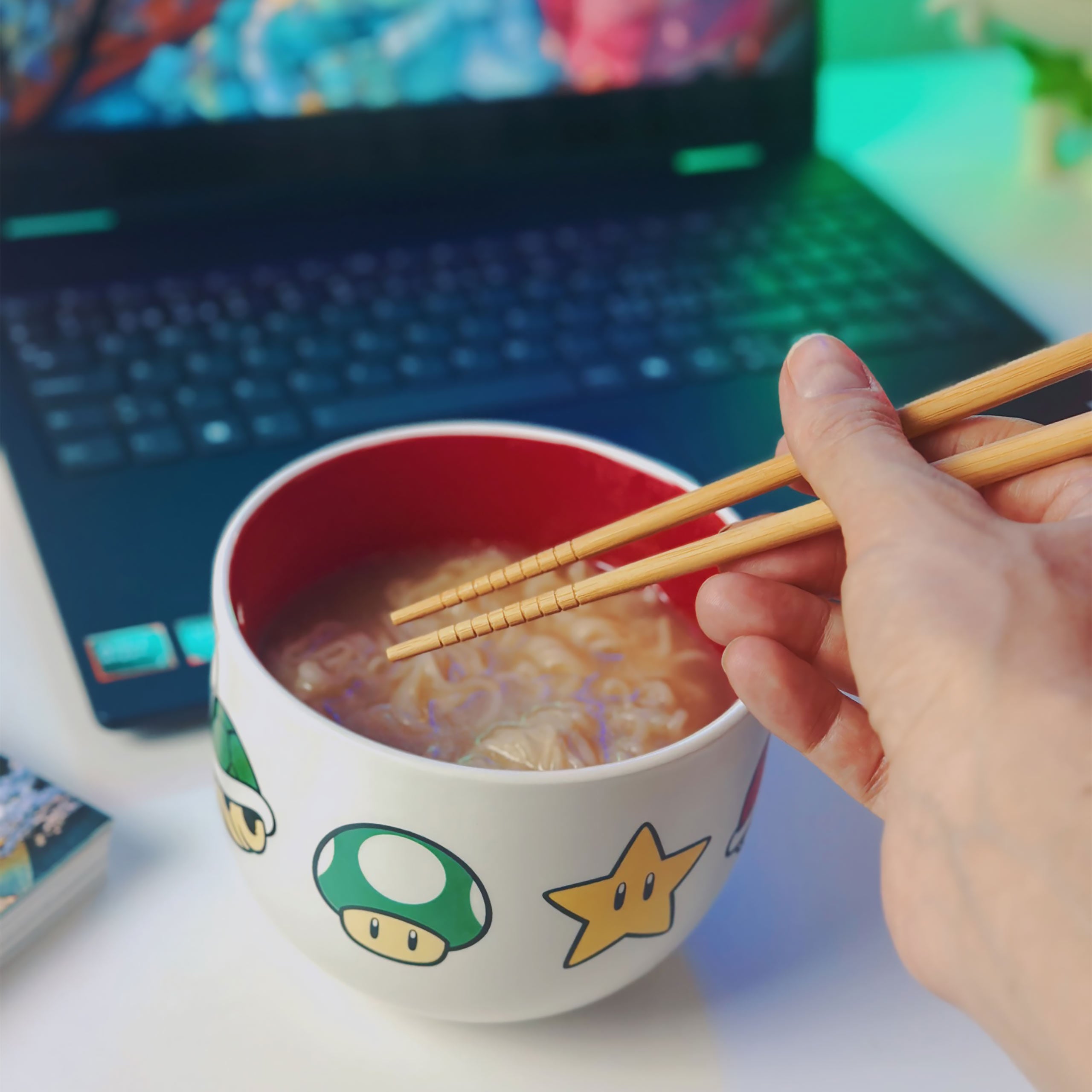 Imagen del producto Super Mario - Tazón de Ramen con Símbolos y Palillos