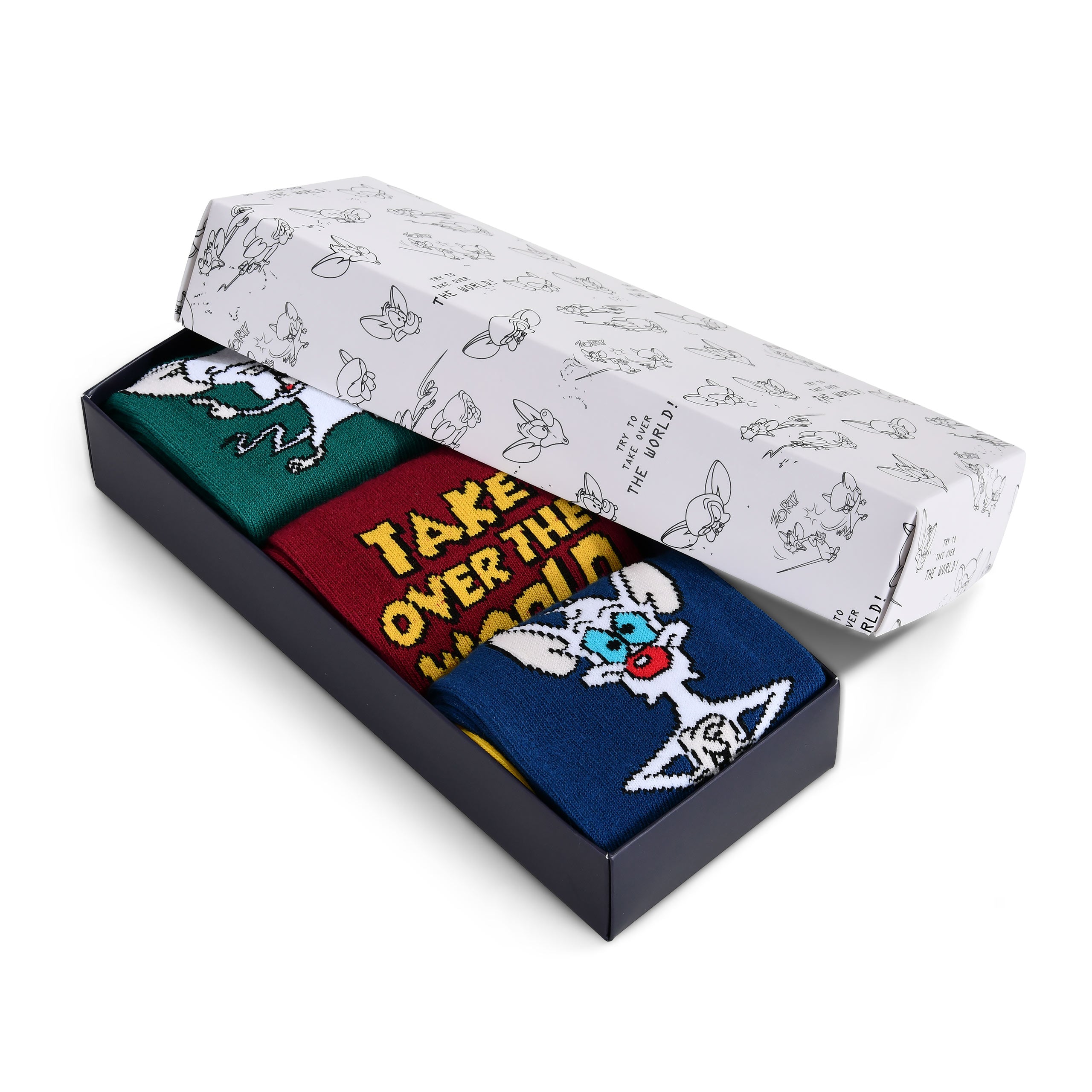 Imagen del producto Pinky y Cerebro - Set de 3 pares de calcetines Pinky y Cerebro en caja regalo