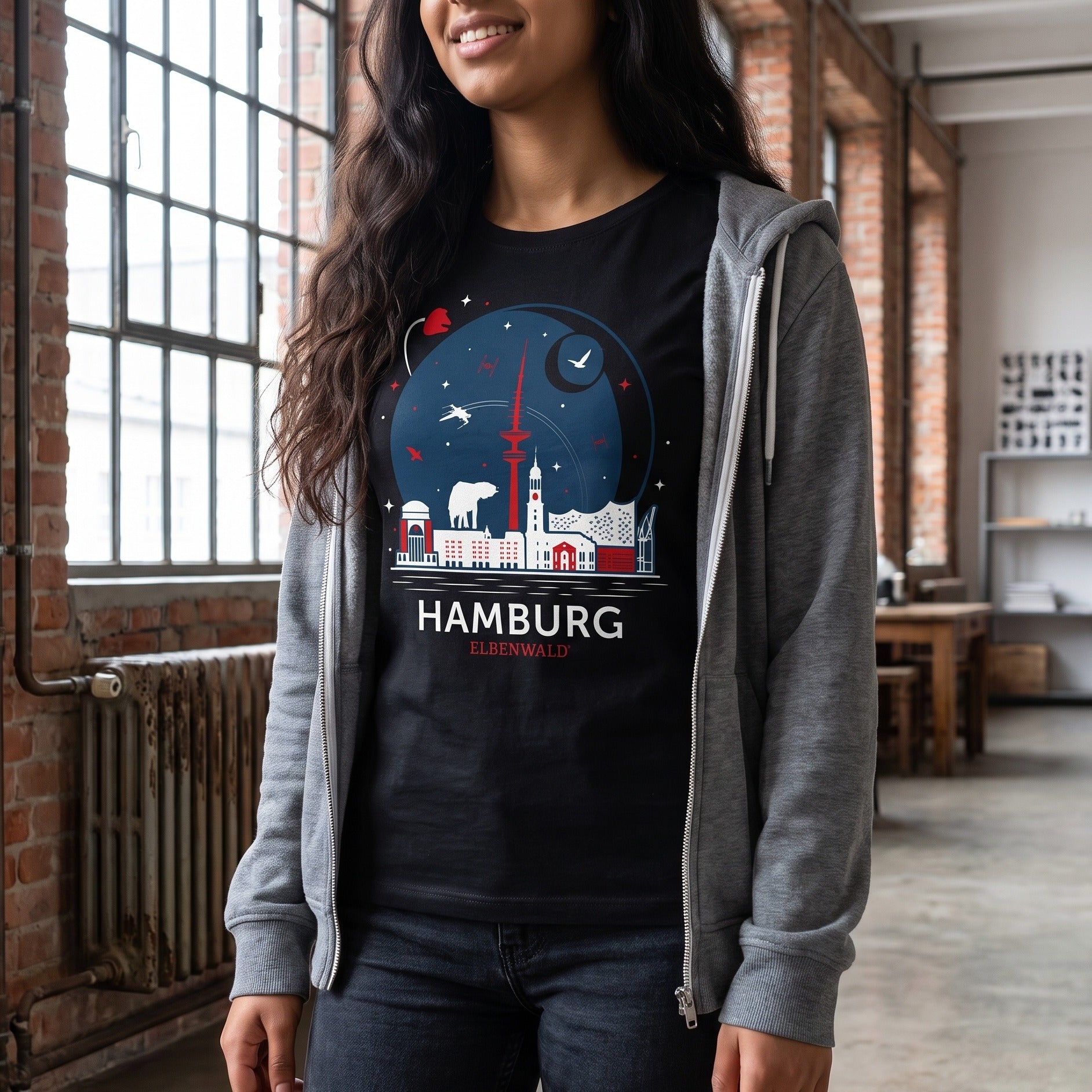 Imagen del producto Camiseta Elbenwald en Hamburgo Skyline negra