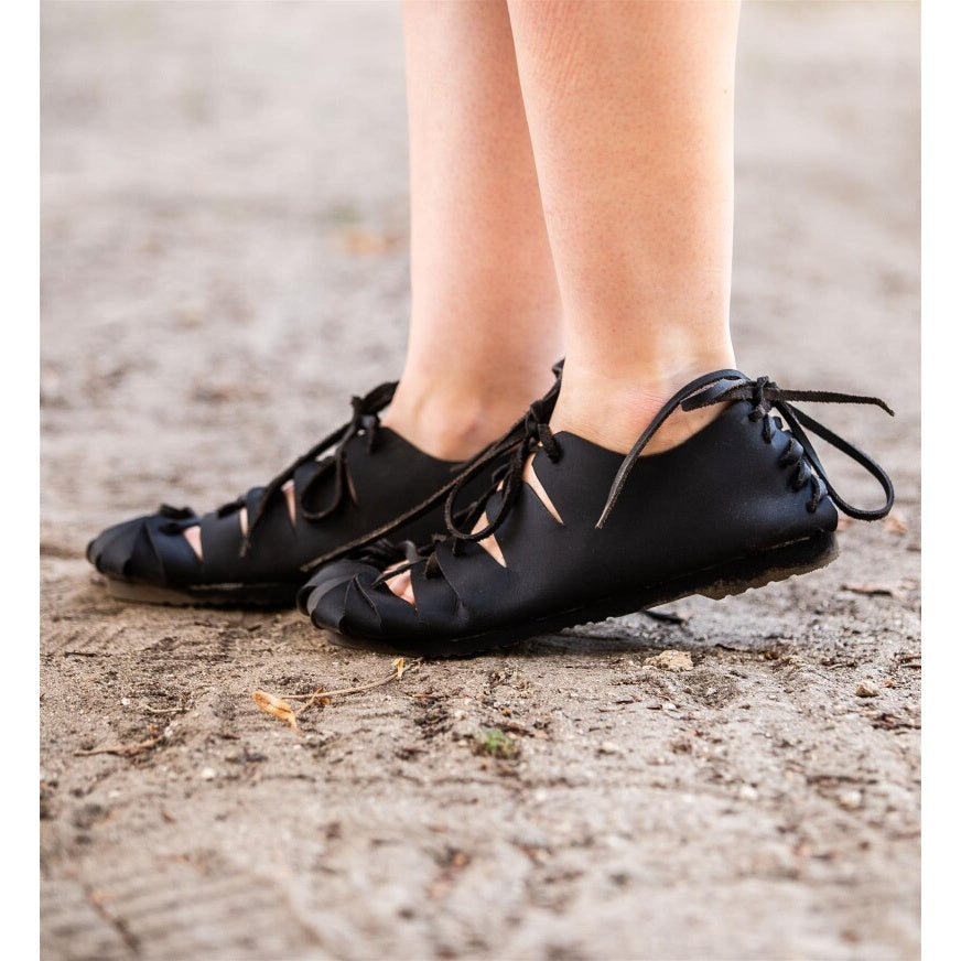 Imagen del producto Zapatos medievales de cordones de cuero nobuck negro