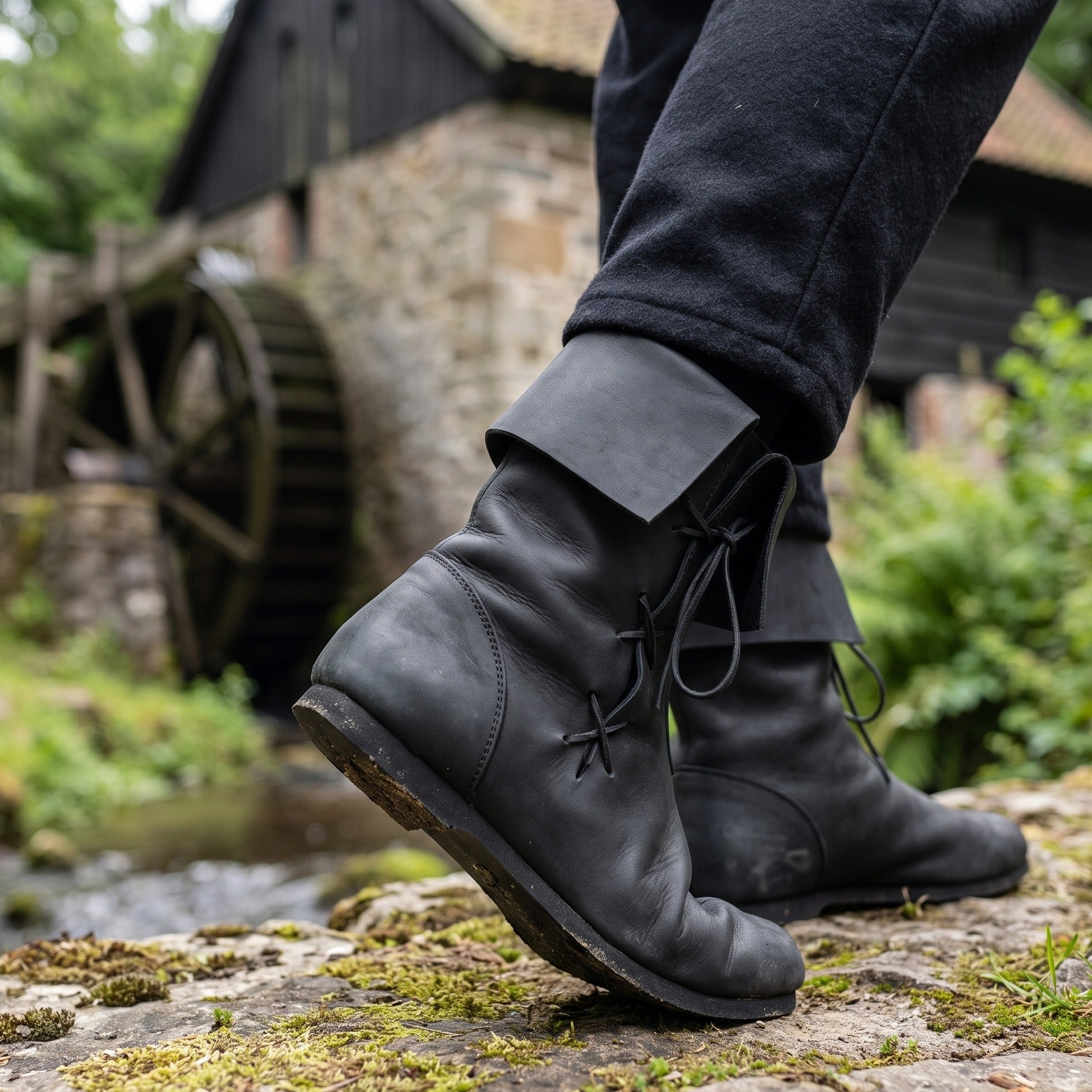 Imagen del producto Botas medievales con vuelta de cuero nobuck negro