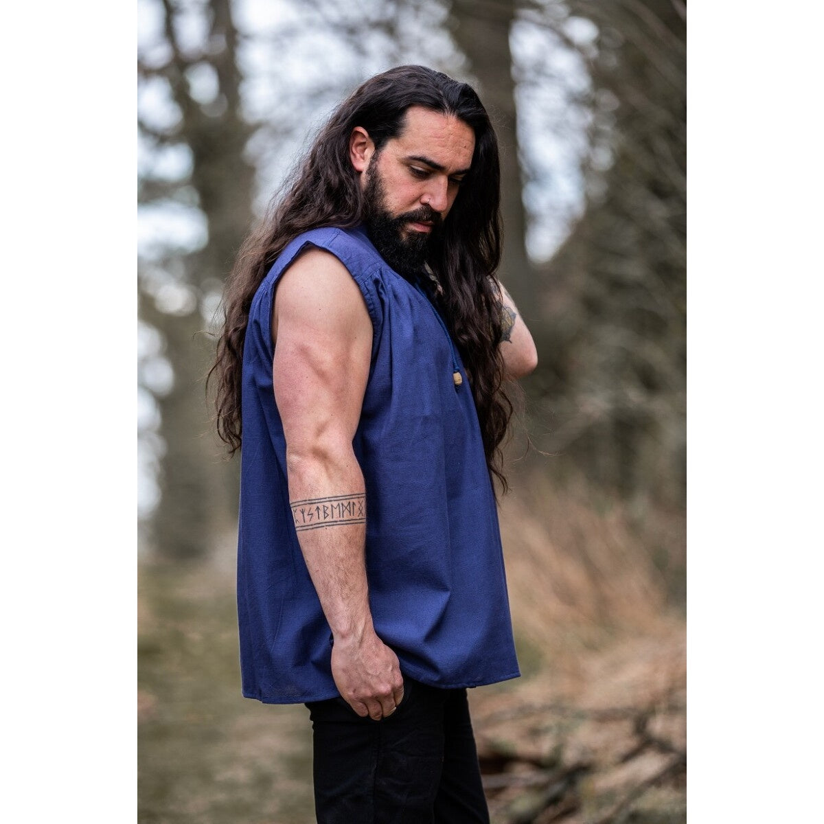 Imagen del producto Camisa medieval de cuello alto con cordones Louis sin mangas azul