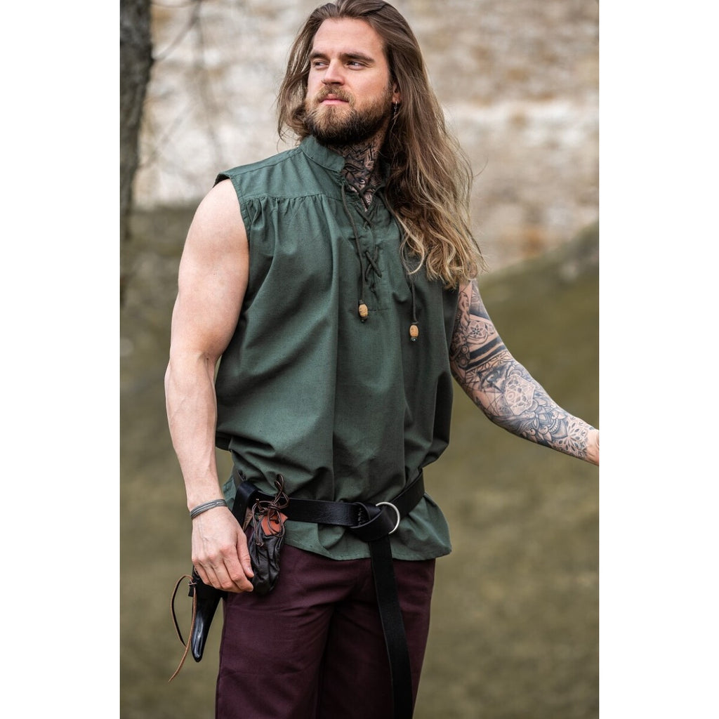 Imagen del producto Camisa medieval de cuello alto con cordones Louis sin mangas verde