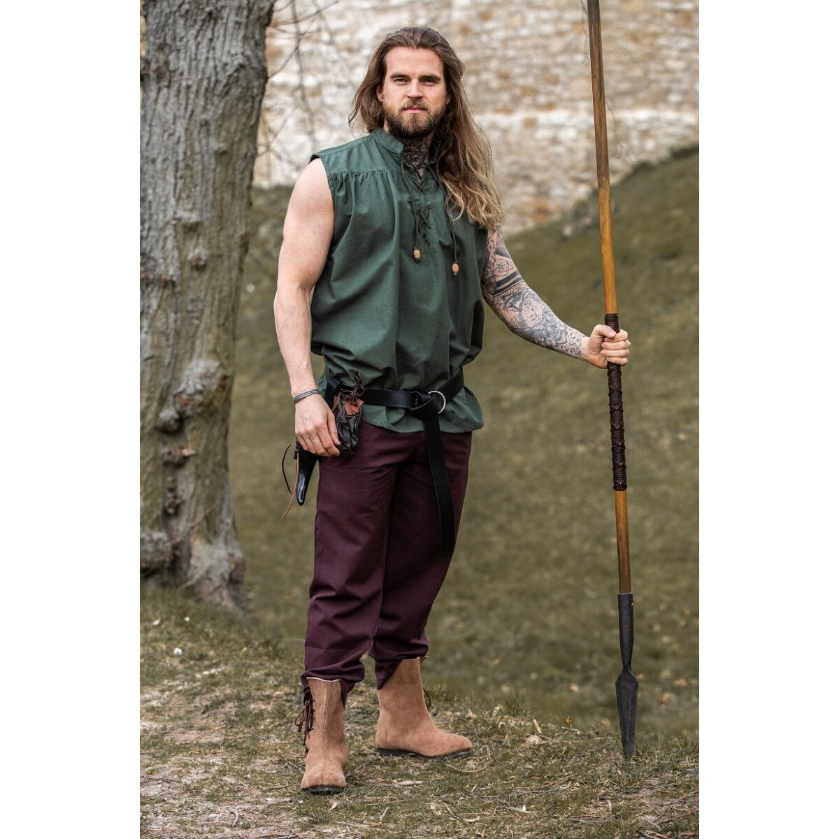 Imagen del producto Camisa medieval de cuello alto con cordones Louis sin mangas verde