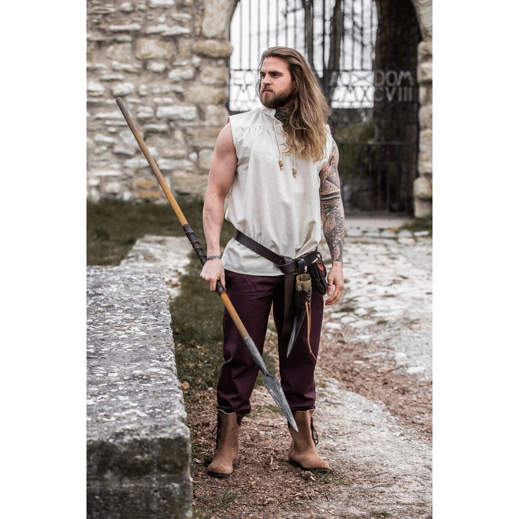 Imagen del producto Camisa medieval con cuello alto y cordones Louis sin mangas beige