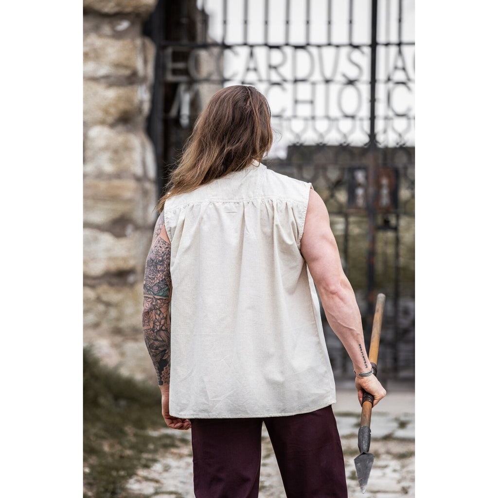 Imagen del producto Camisa medieval con cuello alto y cordones Louis sin mangas beige