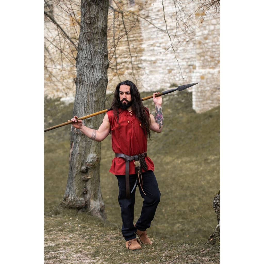 Imagen del producto Camisa medieval con cuello alto y cordones Louis sin mangas roja