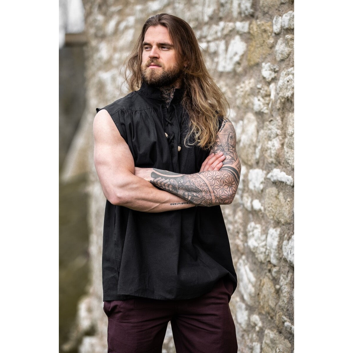 Product image Medieval Stand-Up Collar Lace-Up Shirt Louis Sleeveless Black