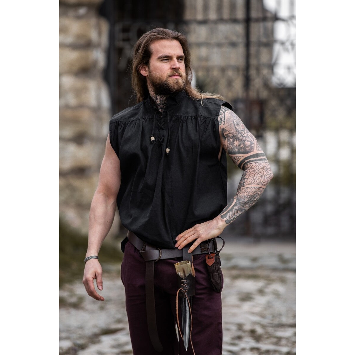 Product image Medieval Stand-Up Collar Lace-Up Shirt Louis Sleeveless Black
