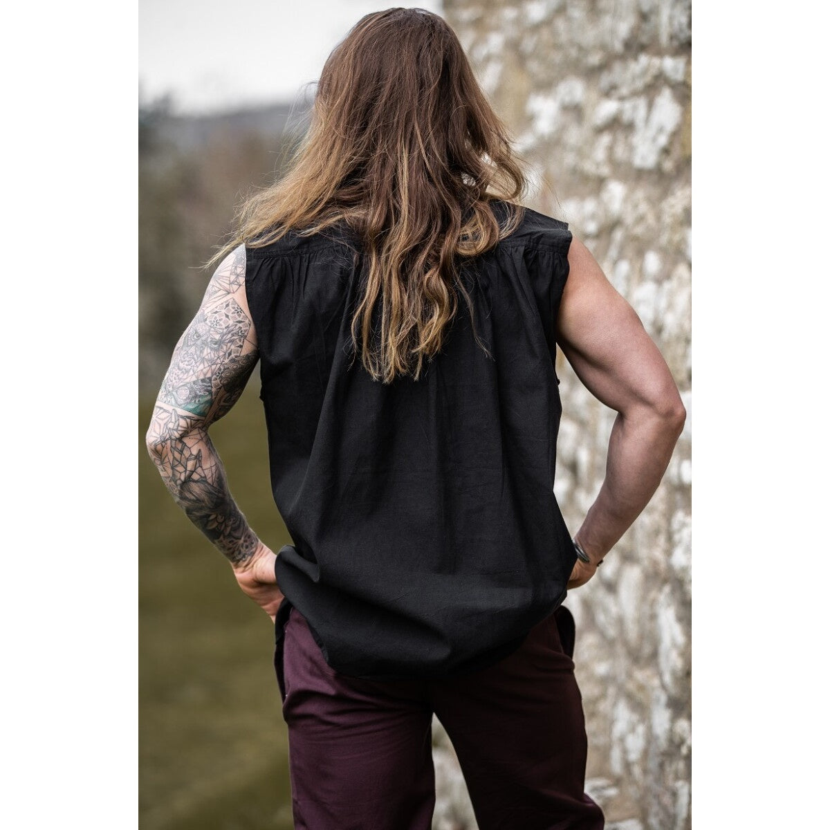 Product image Medieval Stand-Up Collar Lace-Up Shirt Louis Sleeveless Black
