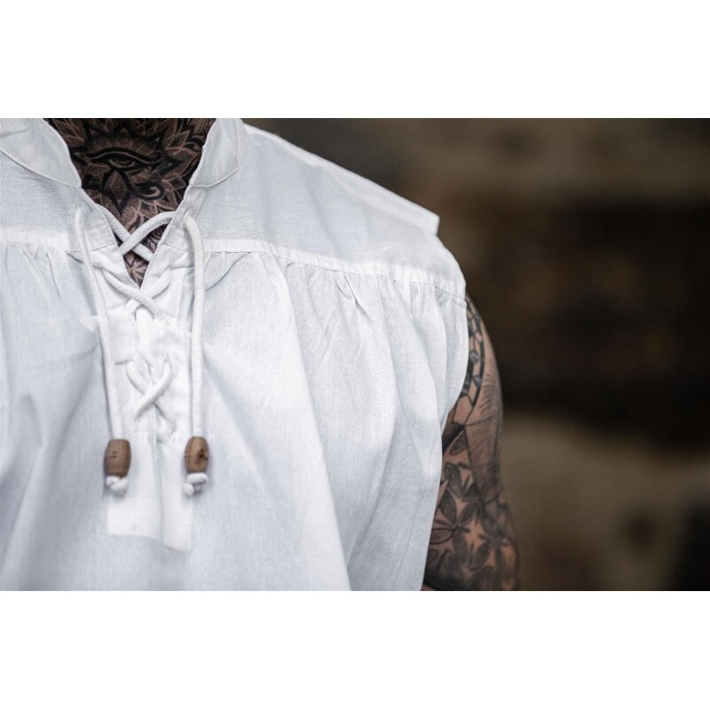 Imagen del producto Camisa medieval de cuello alto con cordones Louis sin mangas blanca