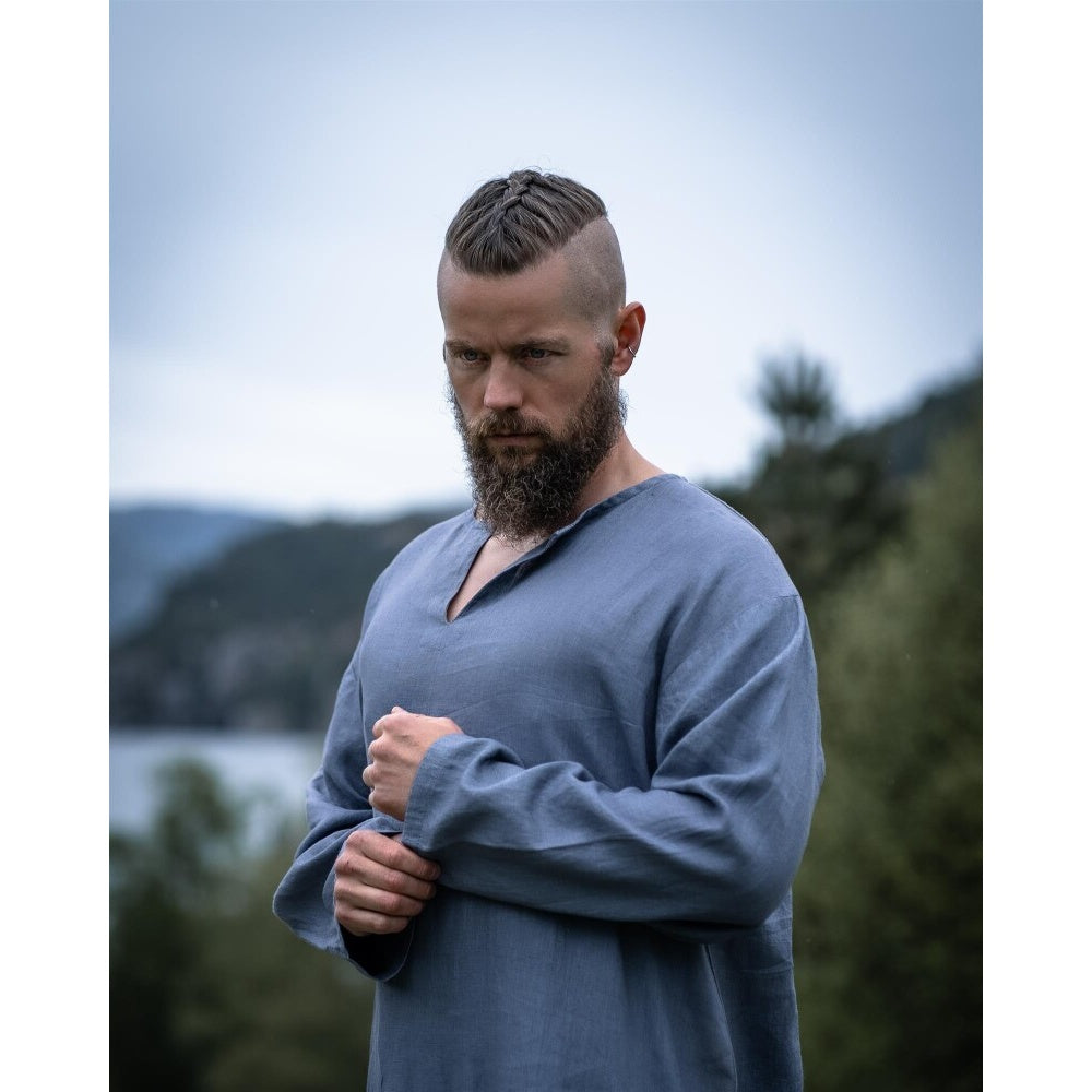 Imagen del producto Túnica medieval de lino Halvar azul-gris