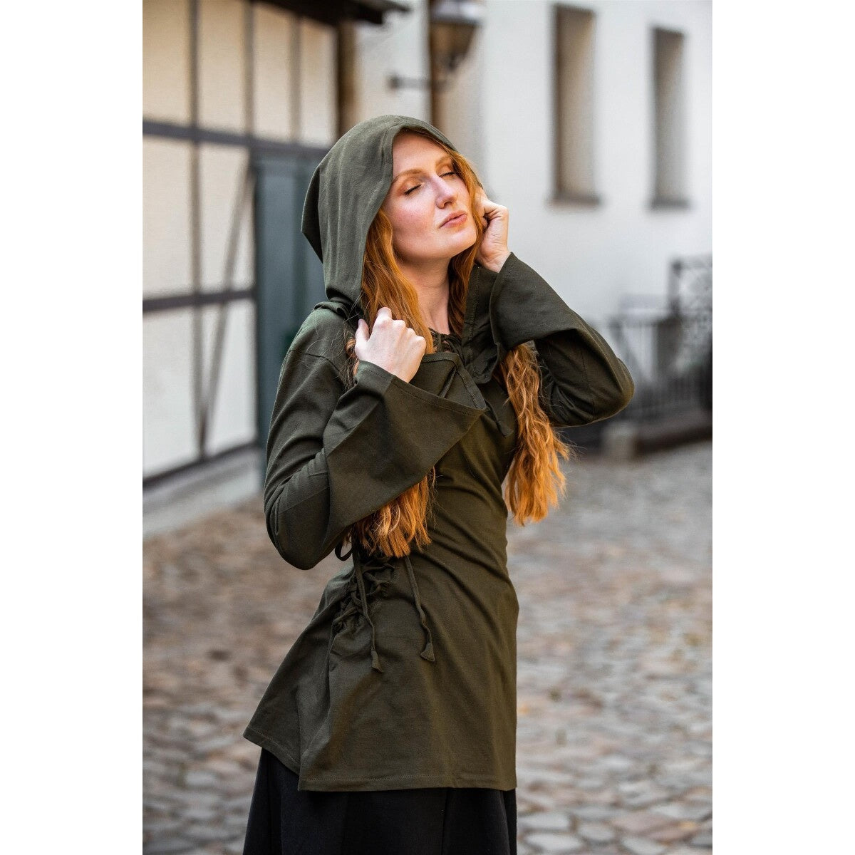 Product image Medieval Blouse Lea with Hood and Lacing green