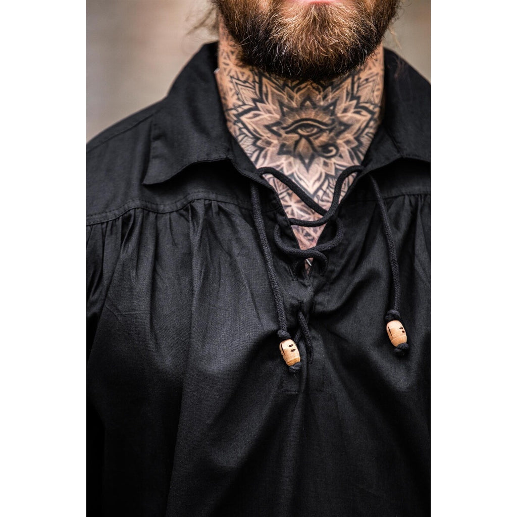 Imagen del producto Camisa medieval con cordones Arturo negra