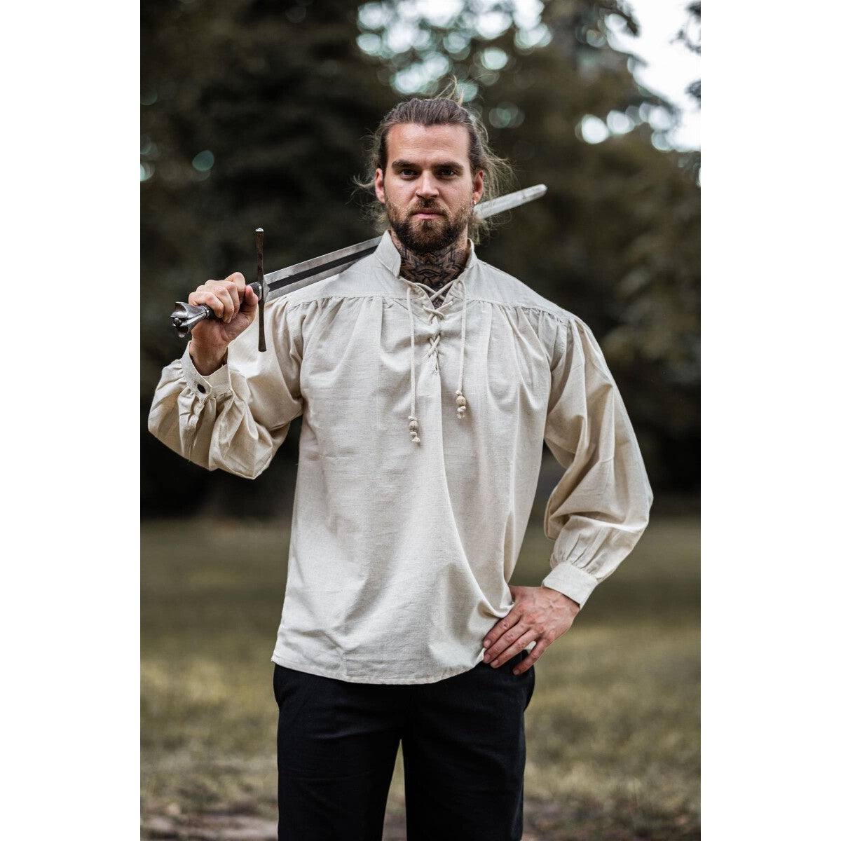Product image Medieval Stand-Up Collar Lace-Up Shirt Bruno beige