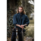 Imagen del producto Camisa medieval con cuello alto y cordones Georg azul jaspeado