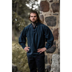 Imagen del producto Camisa medieval con cuello alto y cordones Georg azul jaspeado