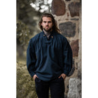 Imagen del producto Camisa medieval con cuello alto y cordones Georg azul jaspeado