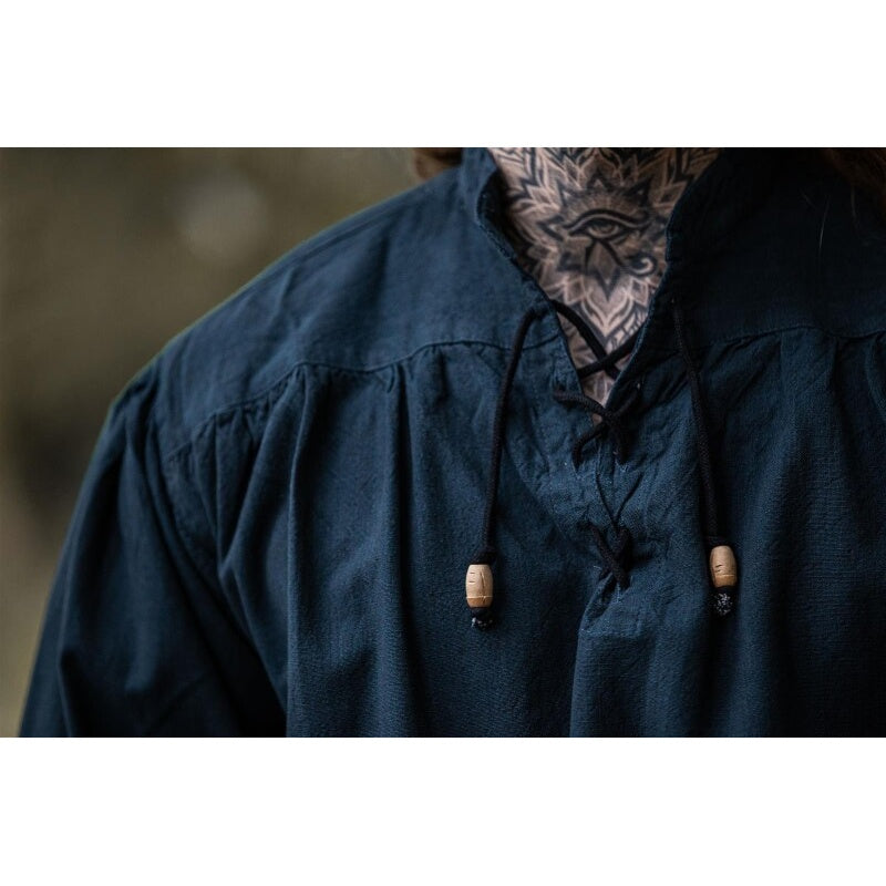 Imagen del producto Camisa medieval con cuello alto y cordones Georg azul jaspeado
