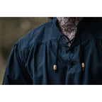 Imagen del producto Camisa medieval con cuello alto y cordones Georg azul jaspeado