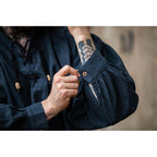 Imagen del producto Camisa medieval con cuello alto y cordones Georg azul jaspeado